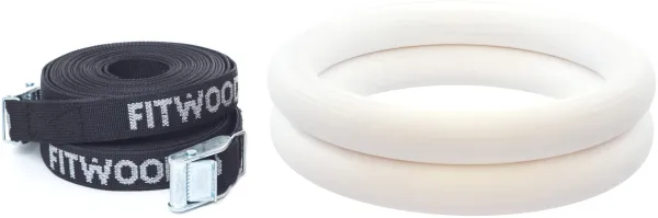 FitWood ULPU Gymnastikringe 28mm - Hvid-overflade / Sort Strop